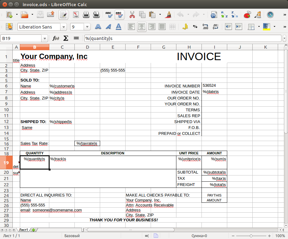 Invoice report template